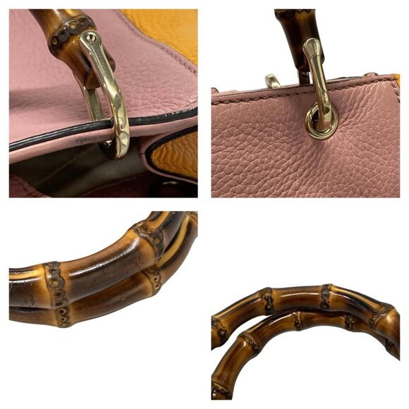 GUCCI Bamboo Shopper Pink Orange Leather Handbag bran570-100425 - Picture 8 of 14